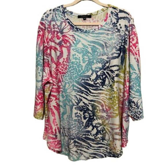 Calessa Tunic Top Womens 3X Textured Abstract Floral 3/4 Sleeve Art to Wear Boho - Picture 1 of 6